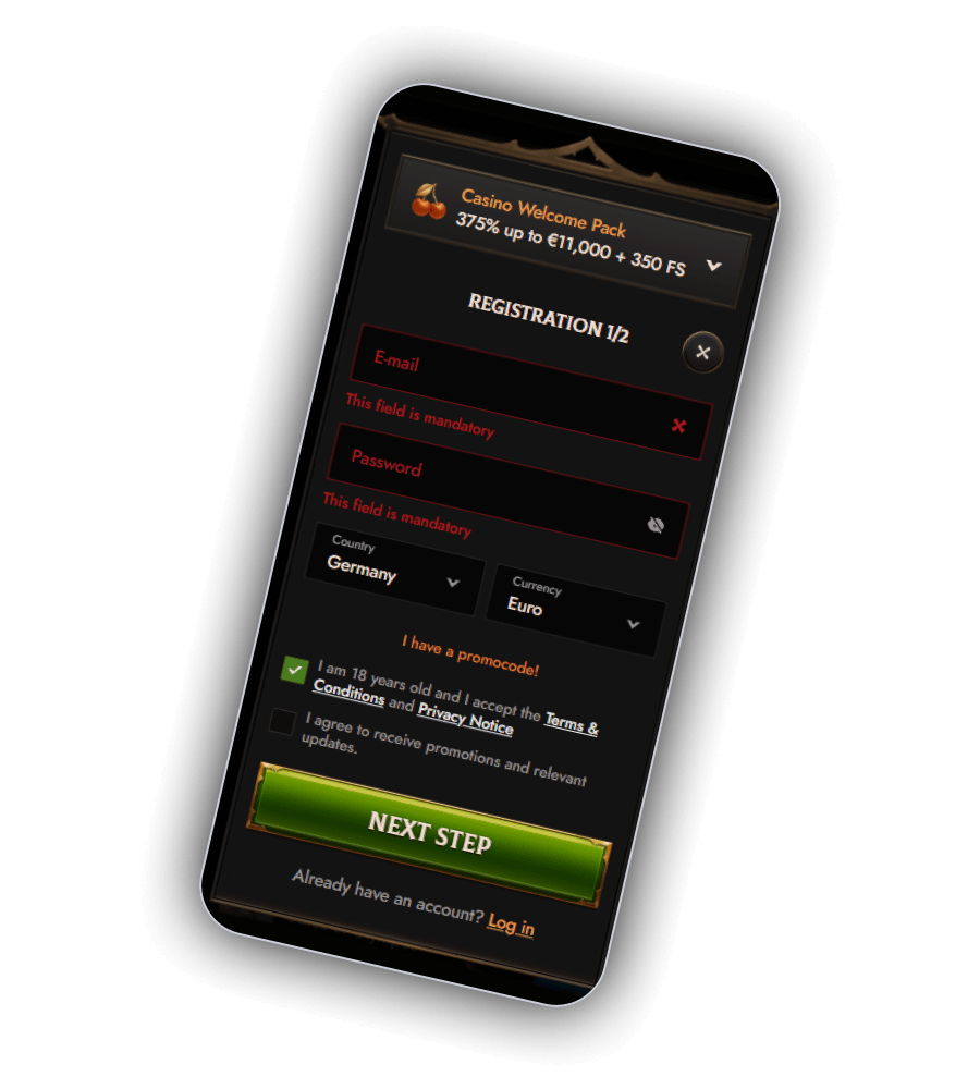 Crusado Casino registration form